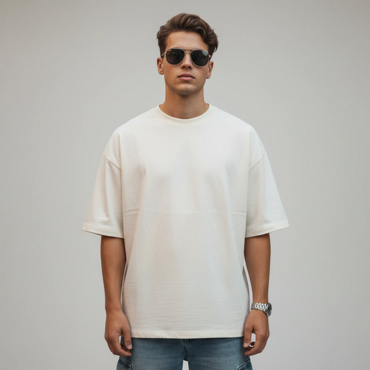 Man wearing a white t-shirt and sunglasses against a gray background