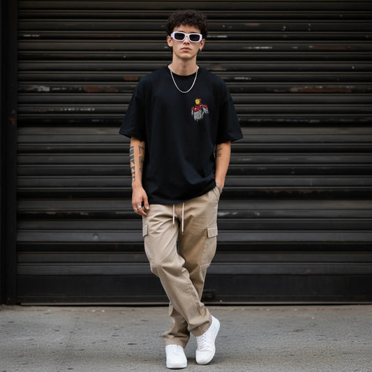 Iron Drip – Abstract Splatter Iron Hero Oversized T-Shirt Menswear