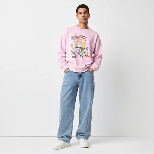 Space Mission-Pink-Mens Oversized Sweatshirt