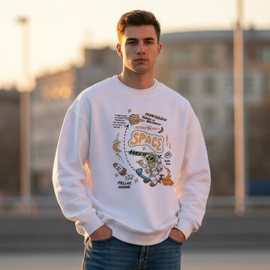 Space Mission-White-Mens Oversized Sweatshirt