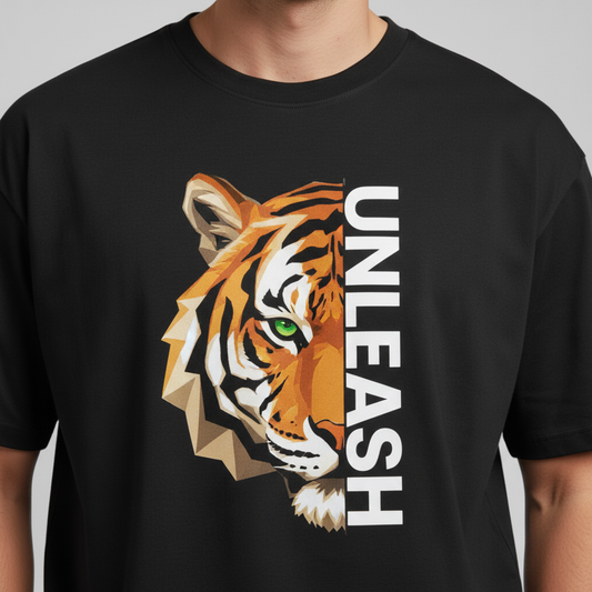 Unleash – Geometric Tiger Oversized Graphic T-Shirt Menswear