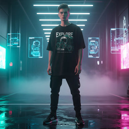 Explore – Space Gamer Oversized Graphic T-Shirt Menswear