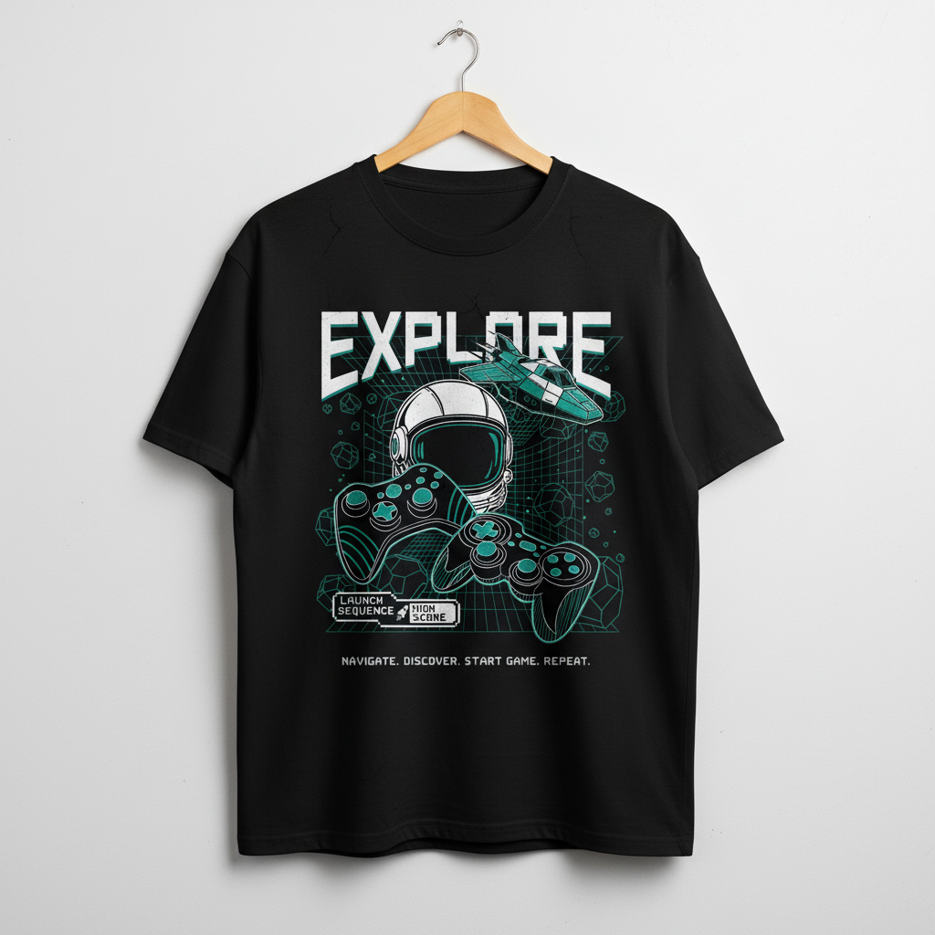Explore – Space Gamer Oversized Graphic T-Shirt Menswear