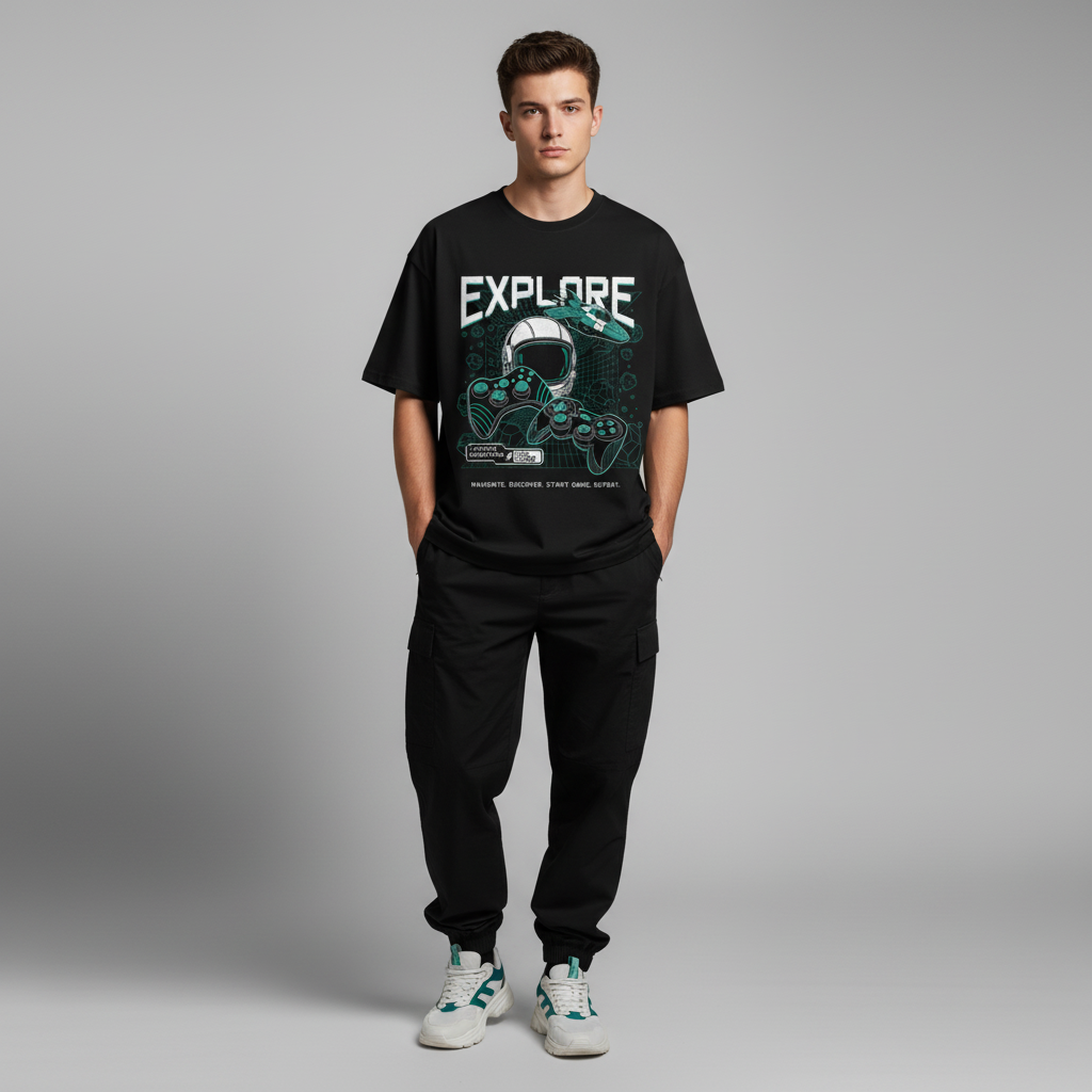 Explore – Space Gamer Oversized Graphic T-Shirt Menswear