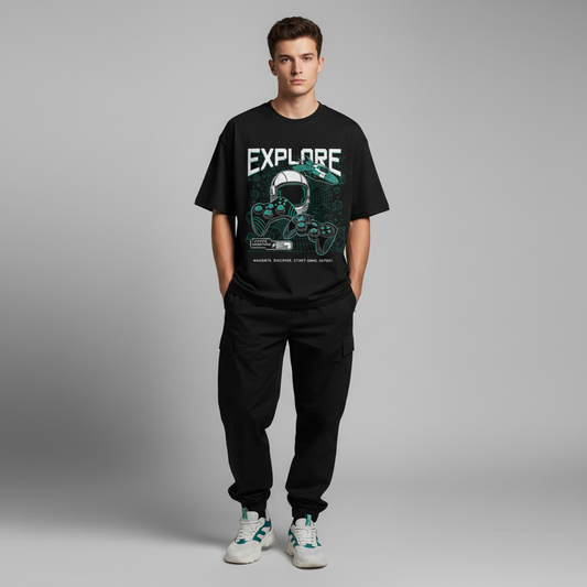 Explore – Space Gamer Oversized Graphic T-Shirt Menswear