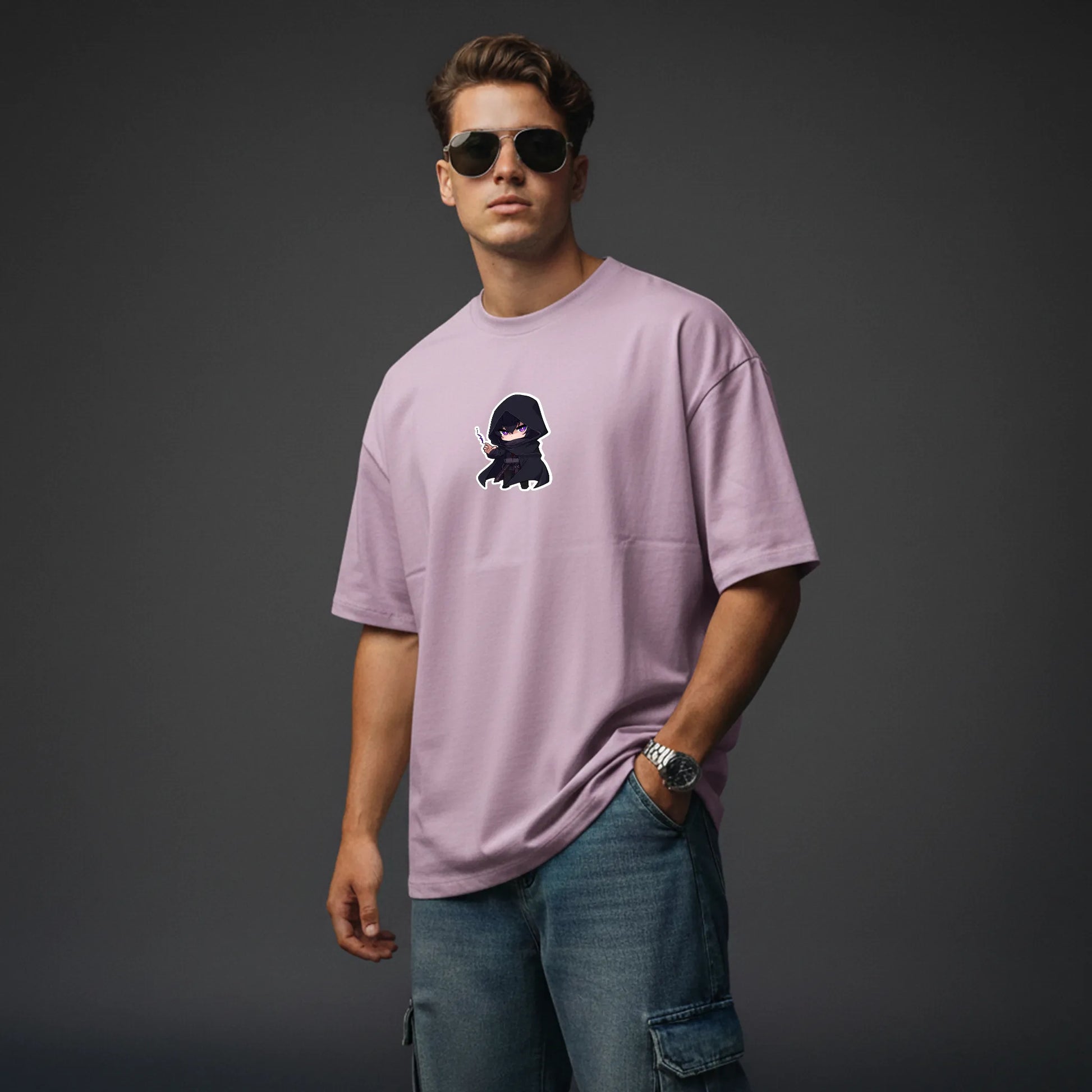 Chibi Shadow – Cute Anime Villain Oversized Graphic T-Shirt Mens Wear