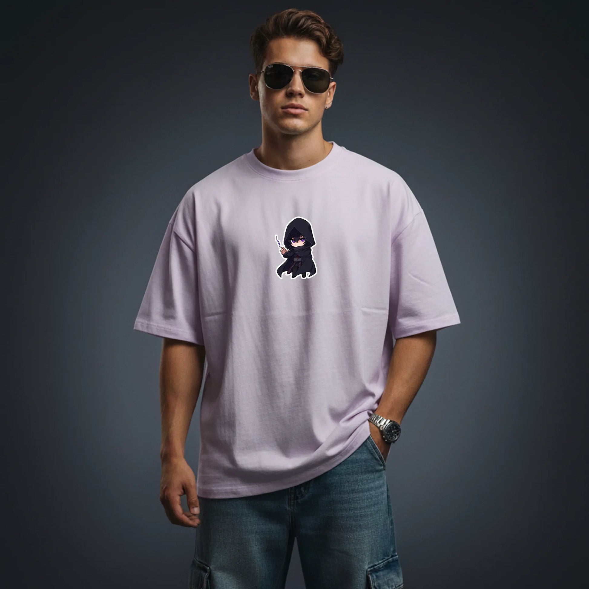 Chibi Shadow – Cute Anime Villain Oversized Graphic T-Shirt Mens Wear