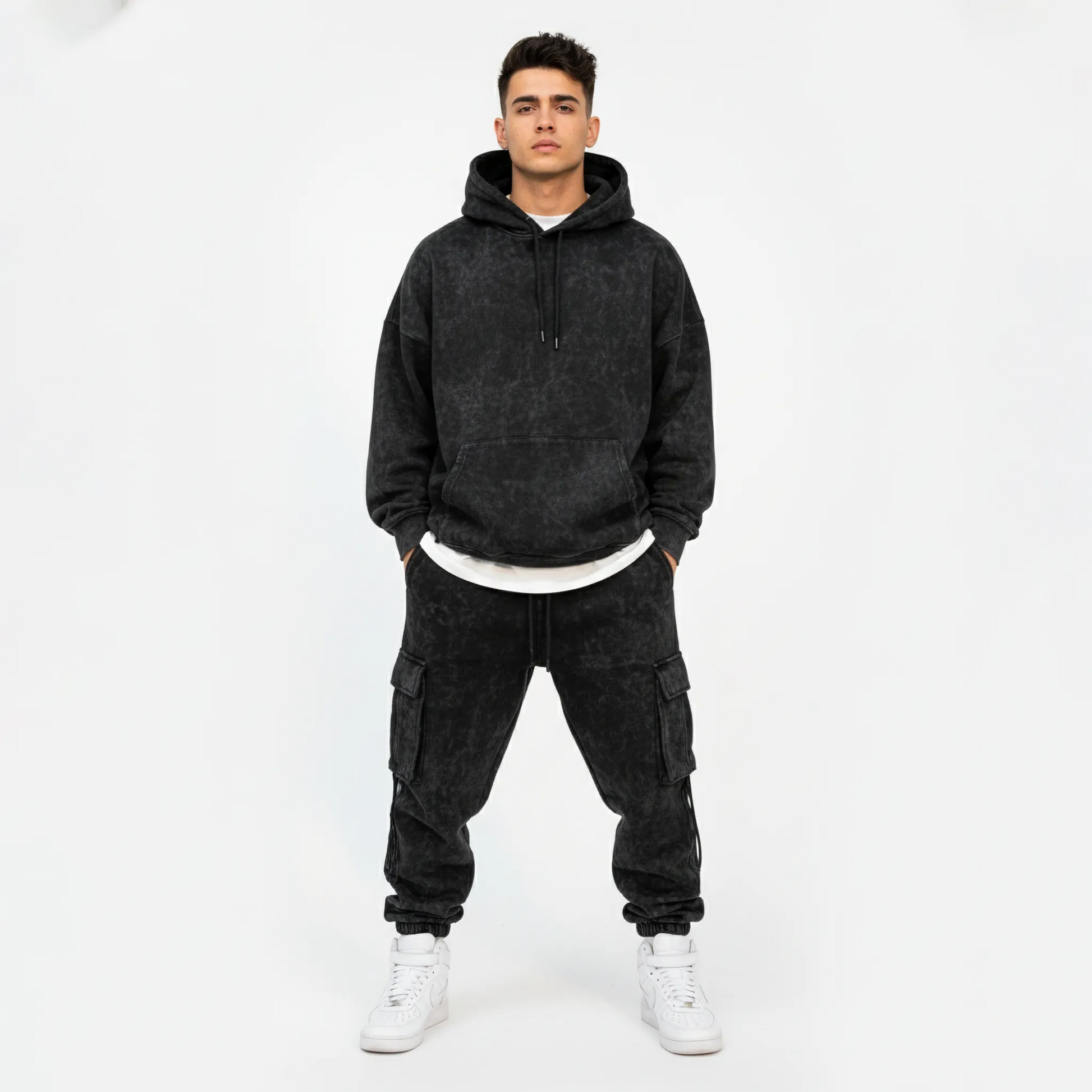 Acid Washed Hoodie: Black