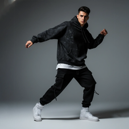 Acid Washed Hoodie: Black
