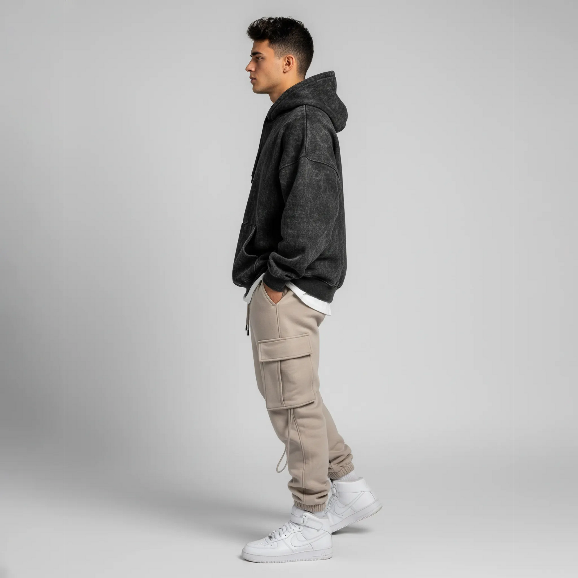 Acid Washed Hoodie: Black