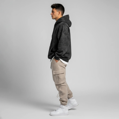 Acid Washed Hoodie: Black