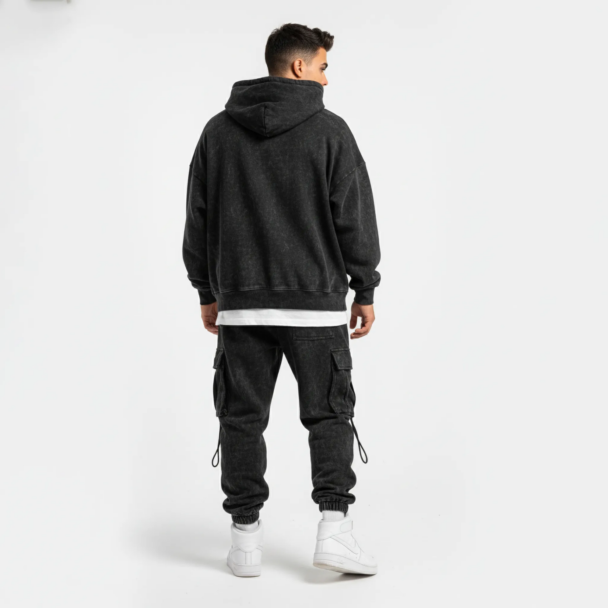 Acid Washed Hoodie: Black