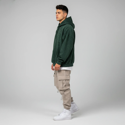 Acid Washed Hoodie: Bottle Green