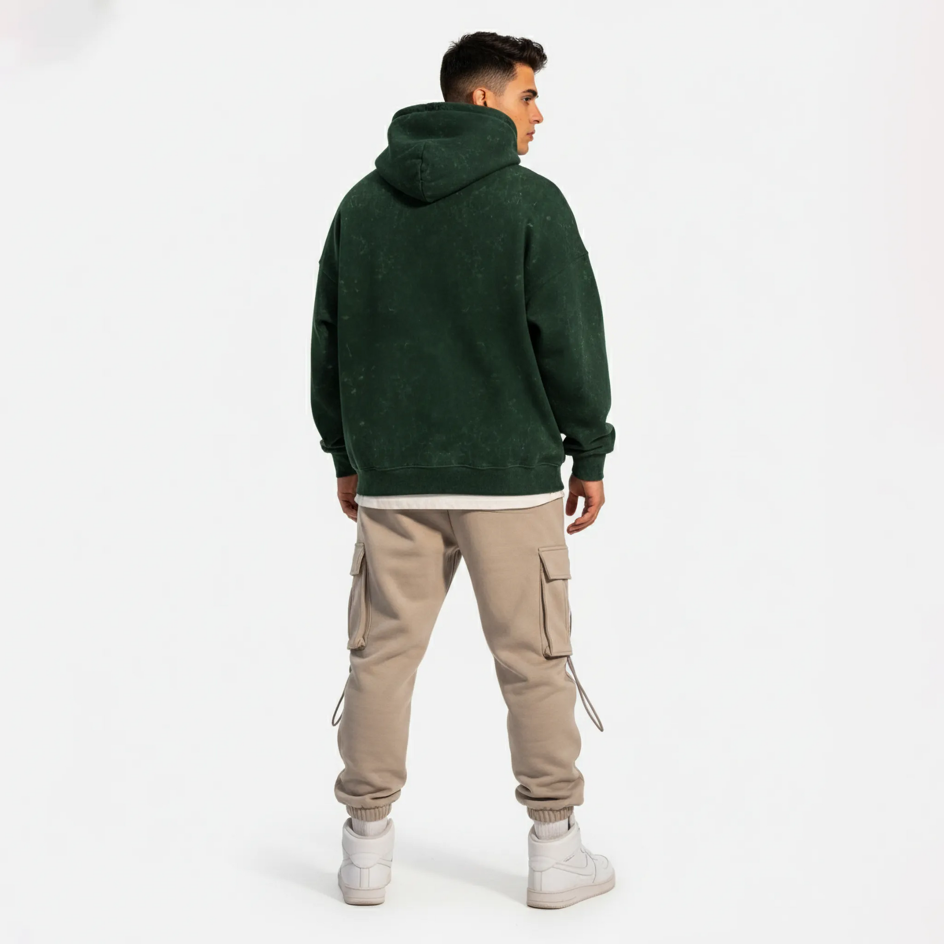 Acid Washed Hoodie: Bottle Green