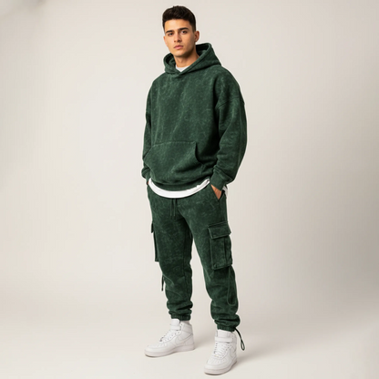 Acid Washed Hoodie: Bottle Green