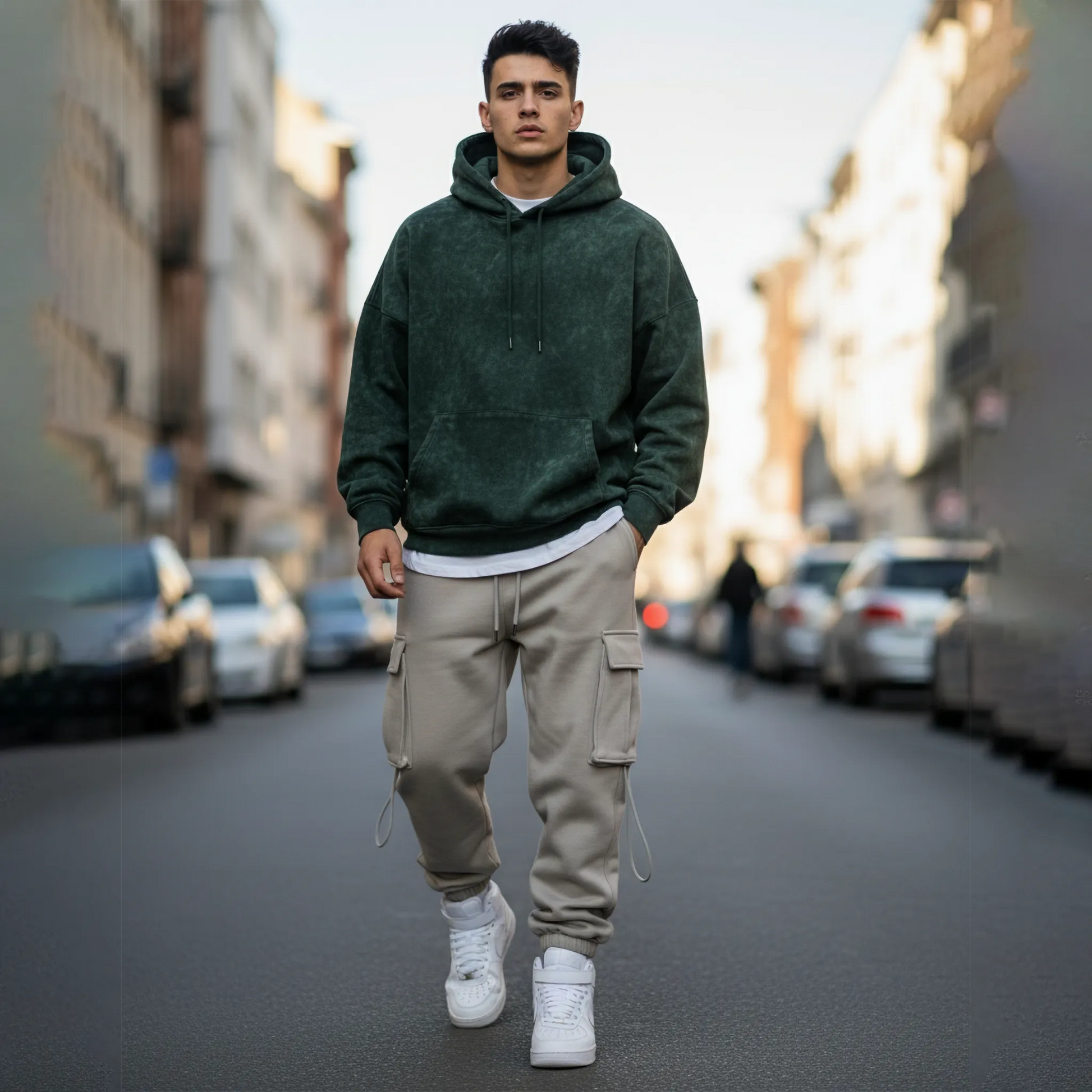 Acid Washed Hoodie: Bottle Green