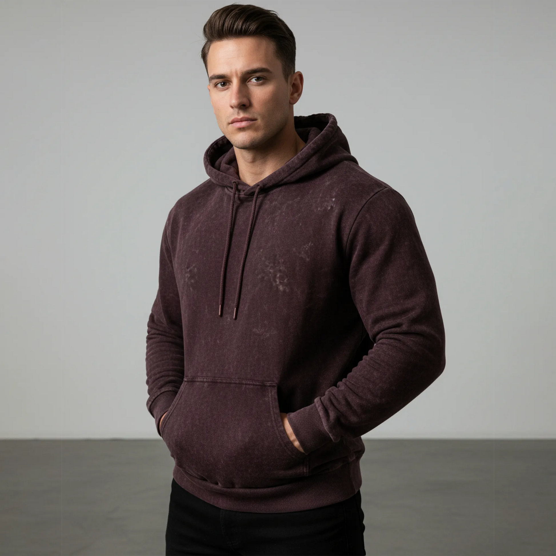 Acid Washed Hoodie: Maroon