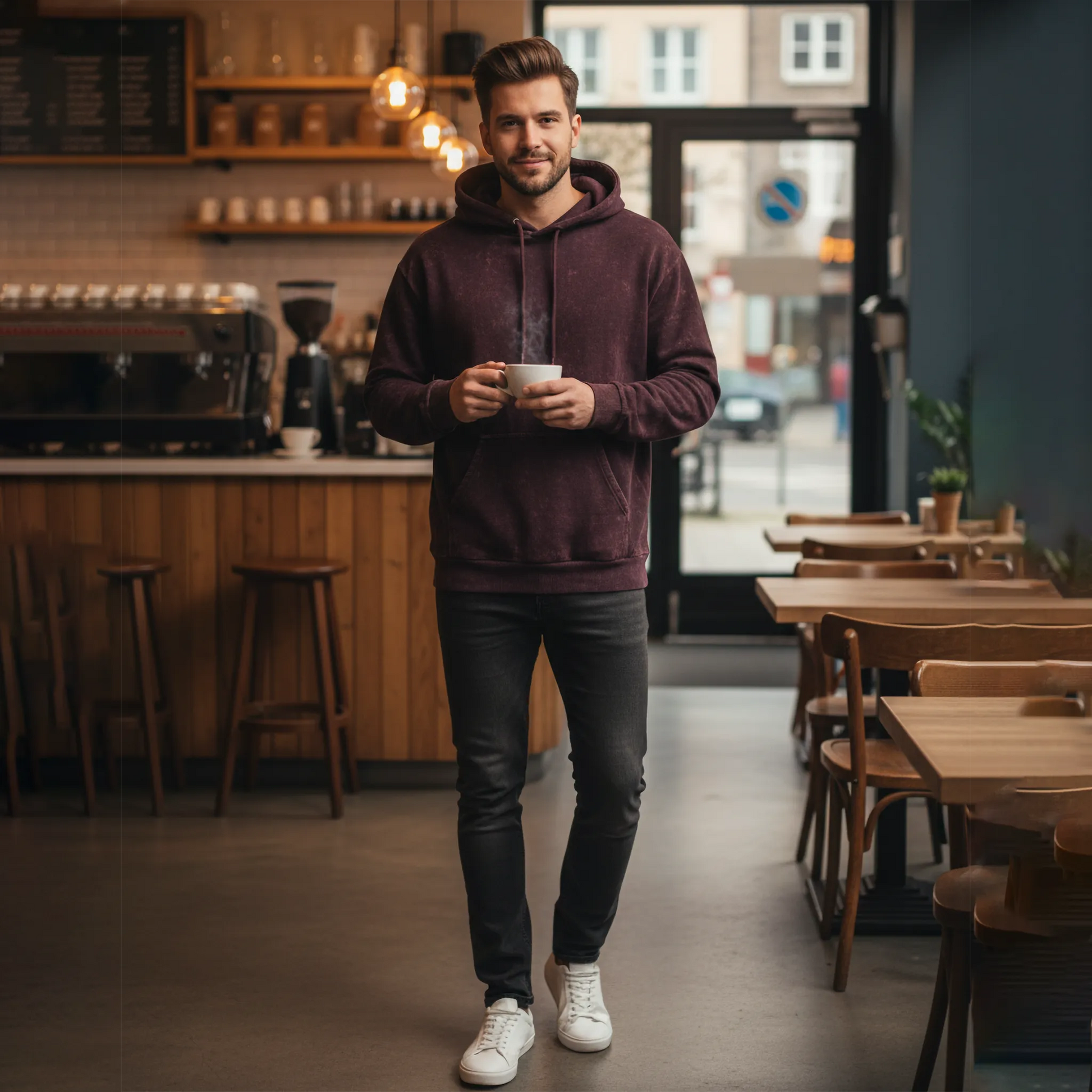 Acid Washed Hoodie: Maroon