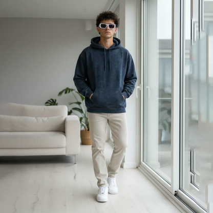 Acid Washed Hoodie: Navy