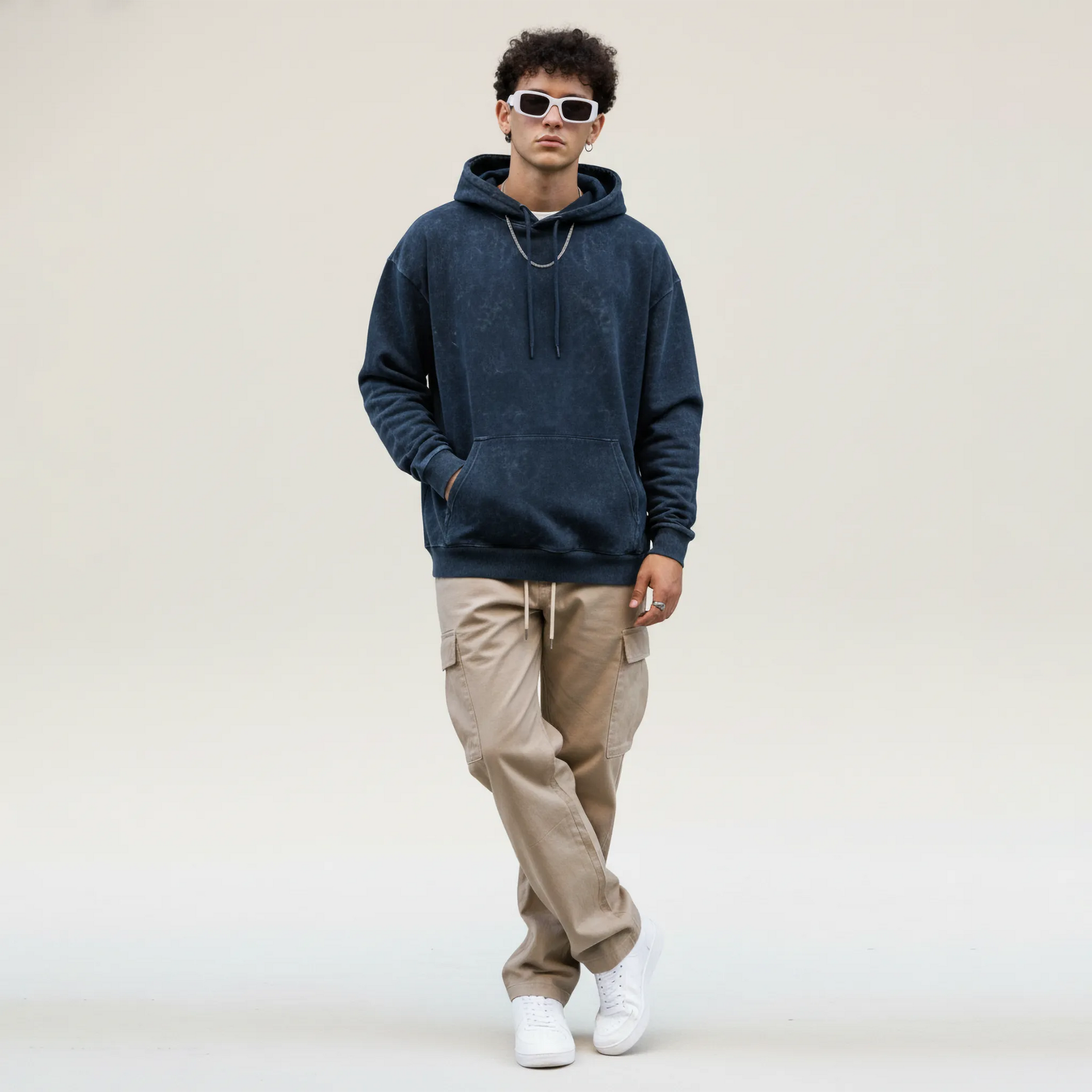 Acid Washed Hoodie: Navy