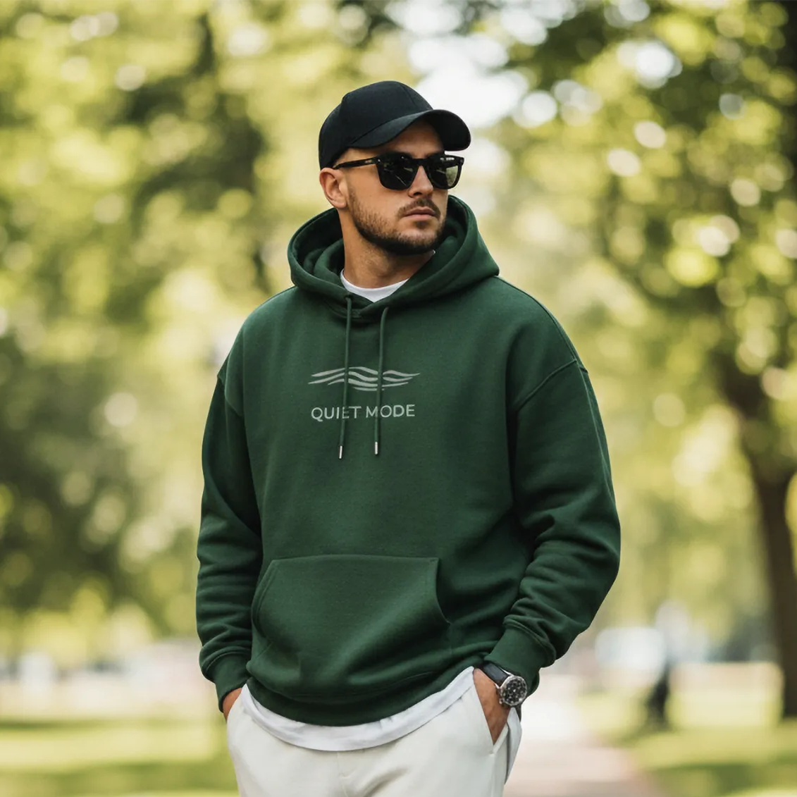 Quiet Mode Premium Hoodie: Green