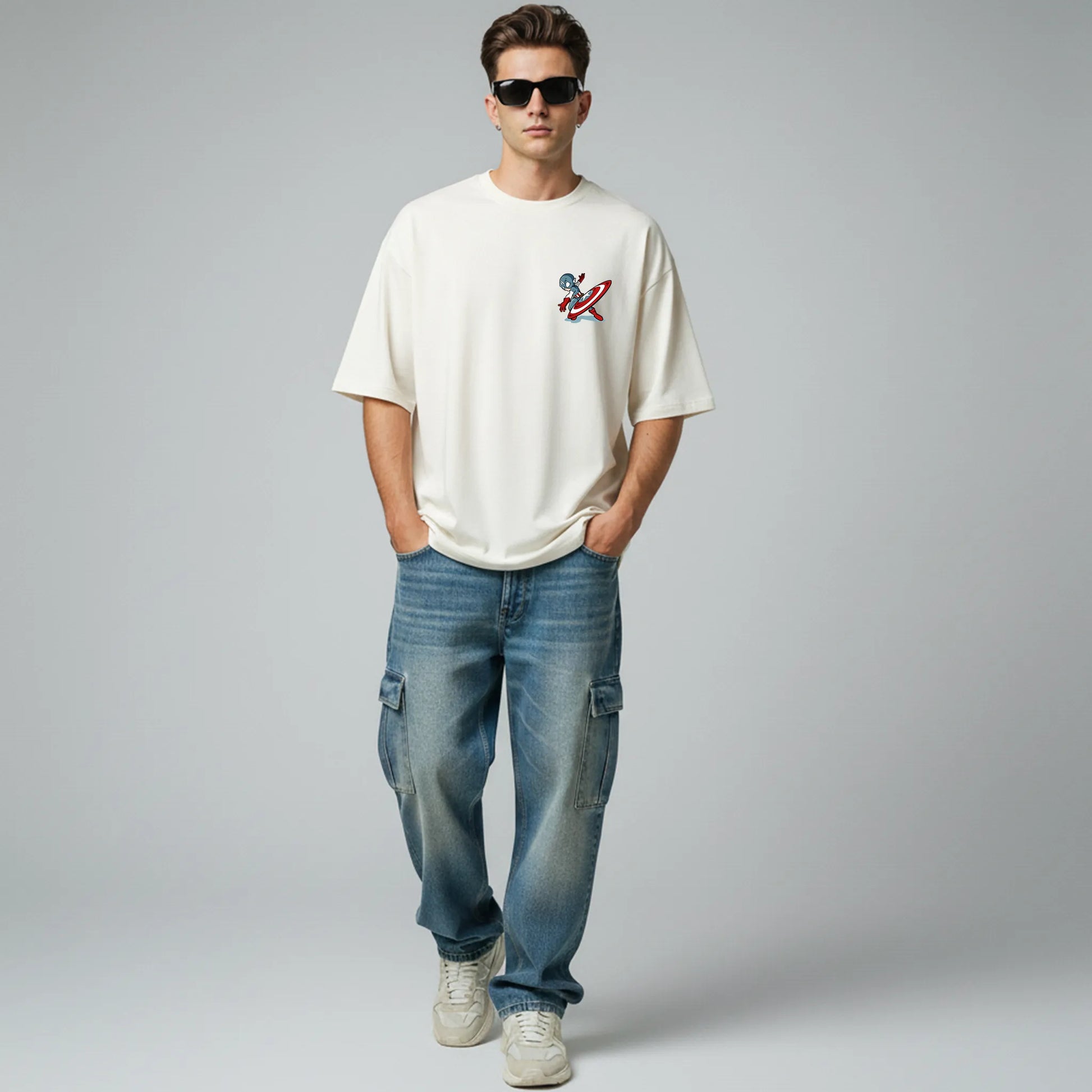 Captain Cute – Mini Super Soldier Oversized Graphic T-Shirt Menswear