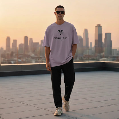 Signal Lost Oversized T-Shirt - Minimal Graphic Tee for Men | Digital Detox Statement Wear