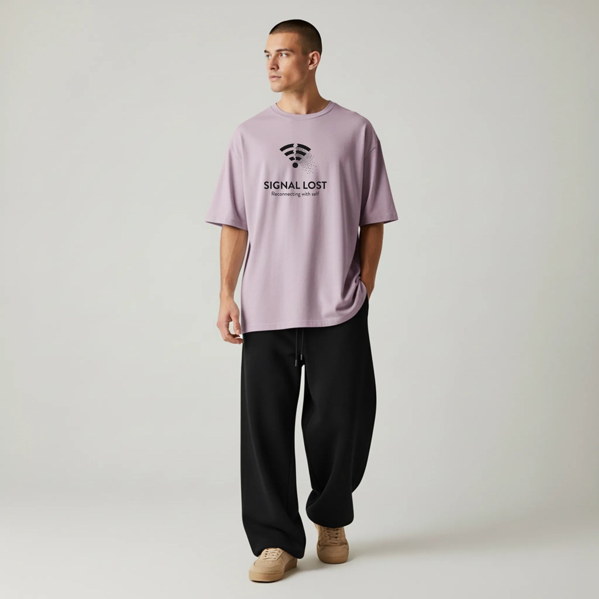 Signal Lost Oversized T-Shirt - Minimal Graphic Tee for Men | Digital Detox Statement Wear