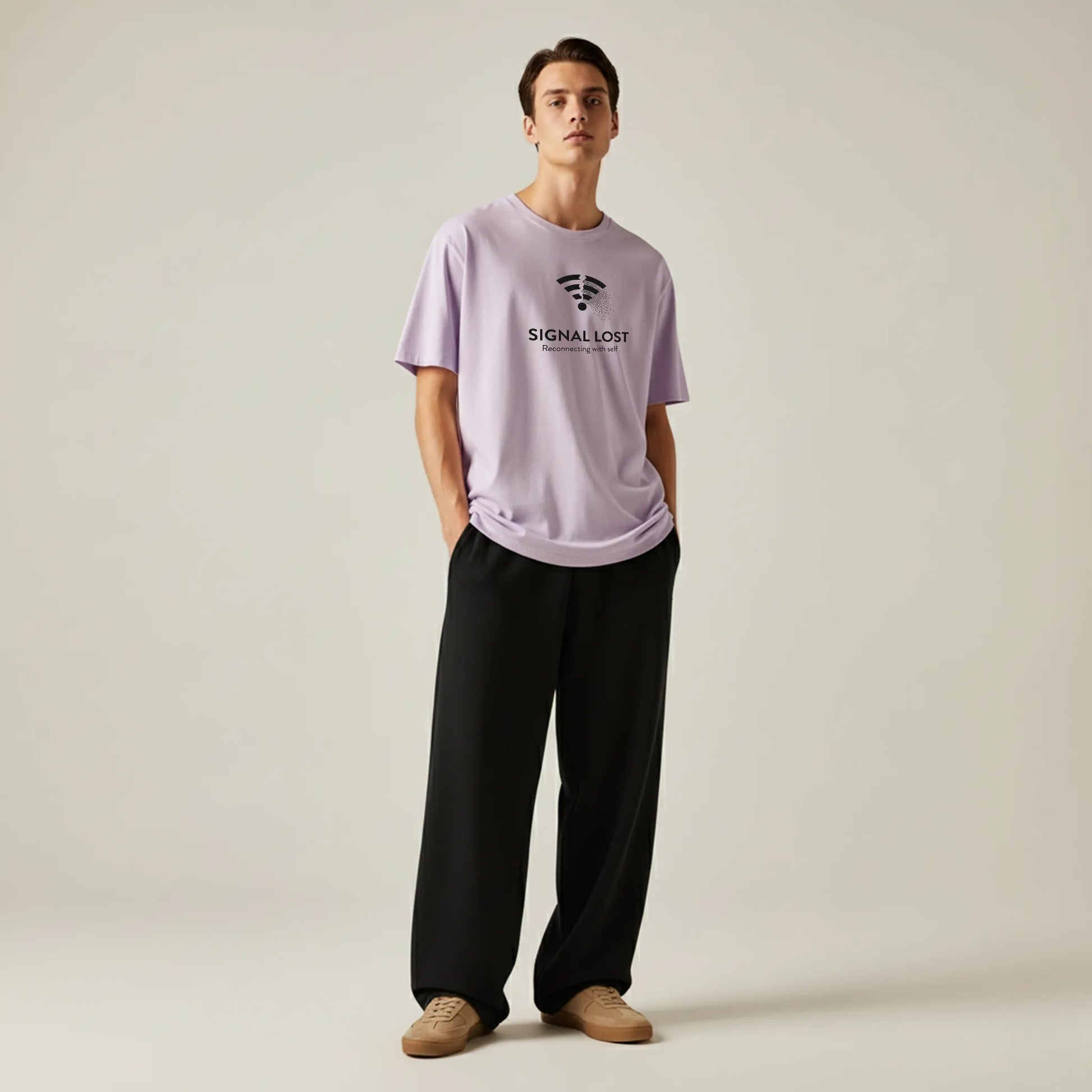 Signal Lost Oversized T-Shirt - Minimal Graphic Tee for Men | Digital Detox Statement Wear