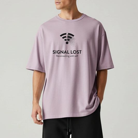 Signal Lost Oversized T-Shirt - Minimal Graphic Tee for Men | Digital Detox Statement Wear