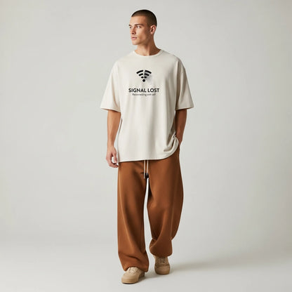 Signal Lost Oversized T-Shirt - Minimal Graphic Tee for Men | Digital Detox Statement Wear