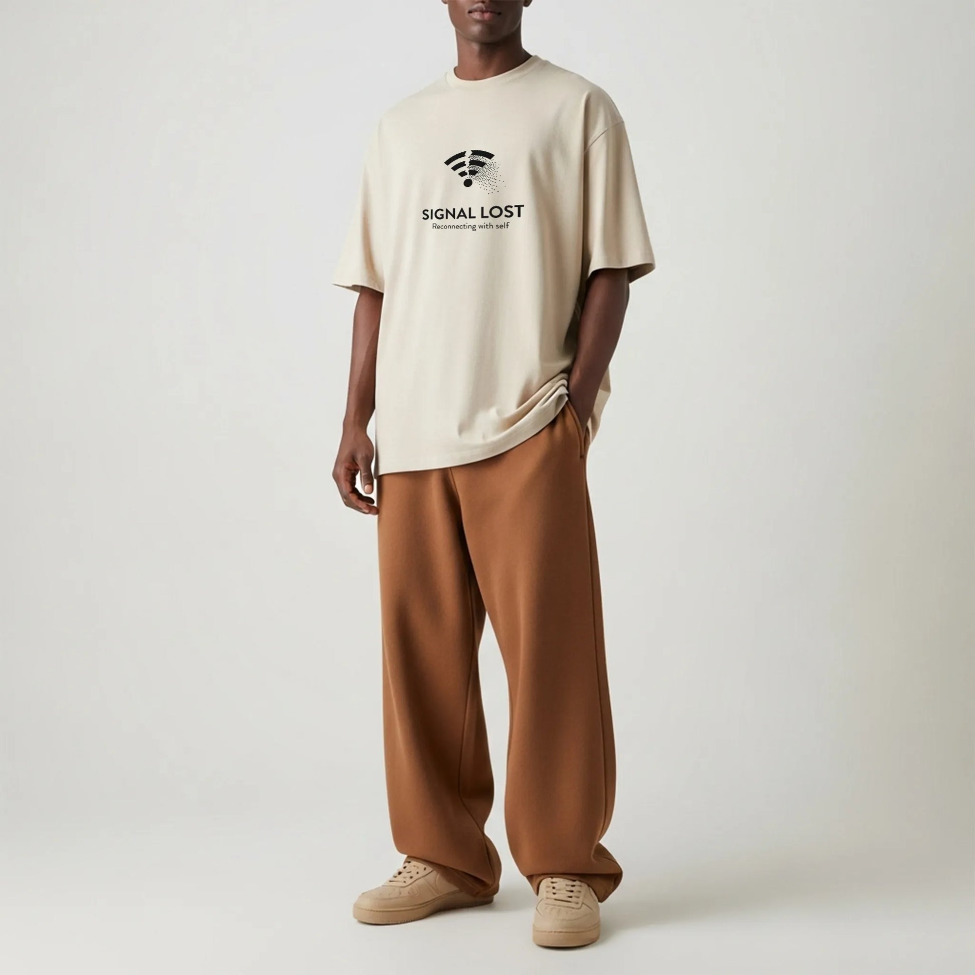 Signal Lost Oversized T-Shirt - Minimal Graphic Tee for Men | Digital Detox Statement Wear