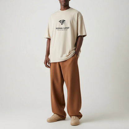 Signal Lost Oversized T-Shirt - Minimal Graphic Tee for Men | Digital Detox Statement Wear