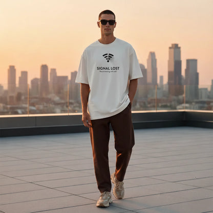 Signal Lost Oversized T-Shirt - Minimal Graphic Tee for Men | Digital Detox Statement Wear
