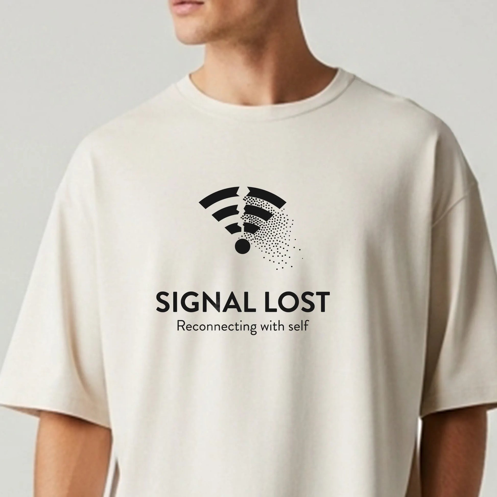 Signal Lost Oversized T-Shirt - Minimal Graphic Tee for Men | Digital Detox Statement Wear