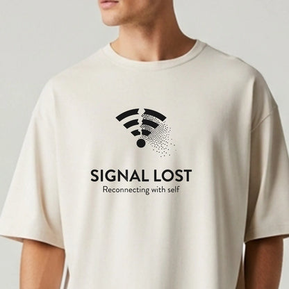 Signal Lost Oversized T-Shirt - Minimal Graphic Tee for Men | Digital Detox Statement Wear