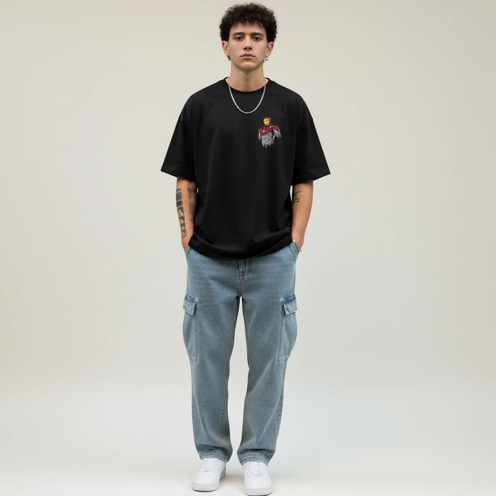 Iron Drip – Abstract Splatter Iron Hero Oversized T-Shirt Menswear