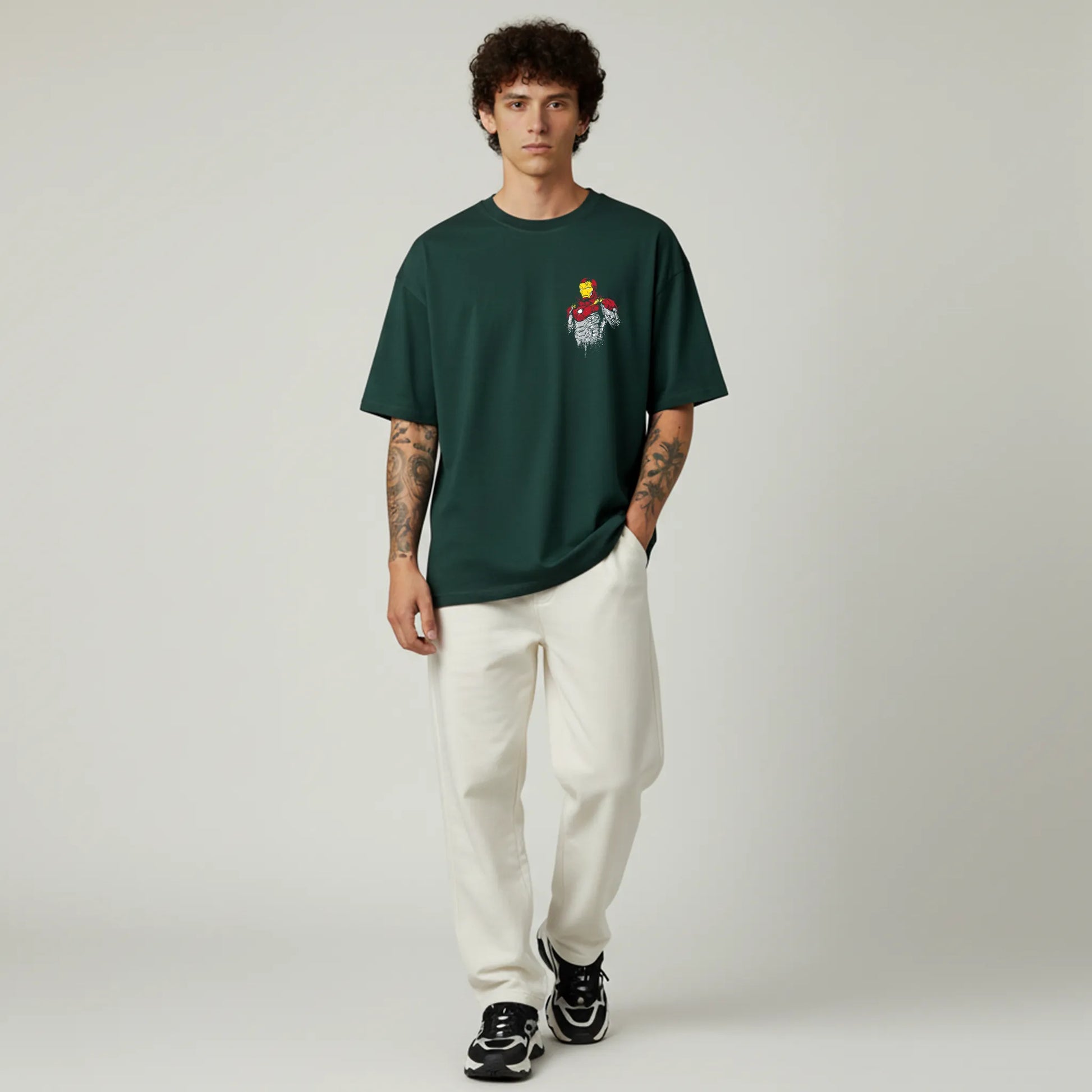Iron Drip – Abstract Splatter Iron Hero Oversized T-Shirt Menswear