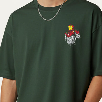 Iron Drip – Abstract Splatter Iron Hero Oversized T-Shirt Menswear
