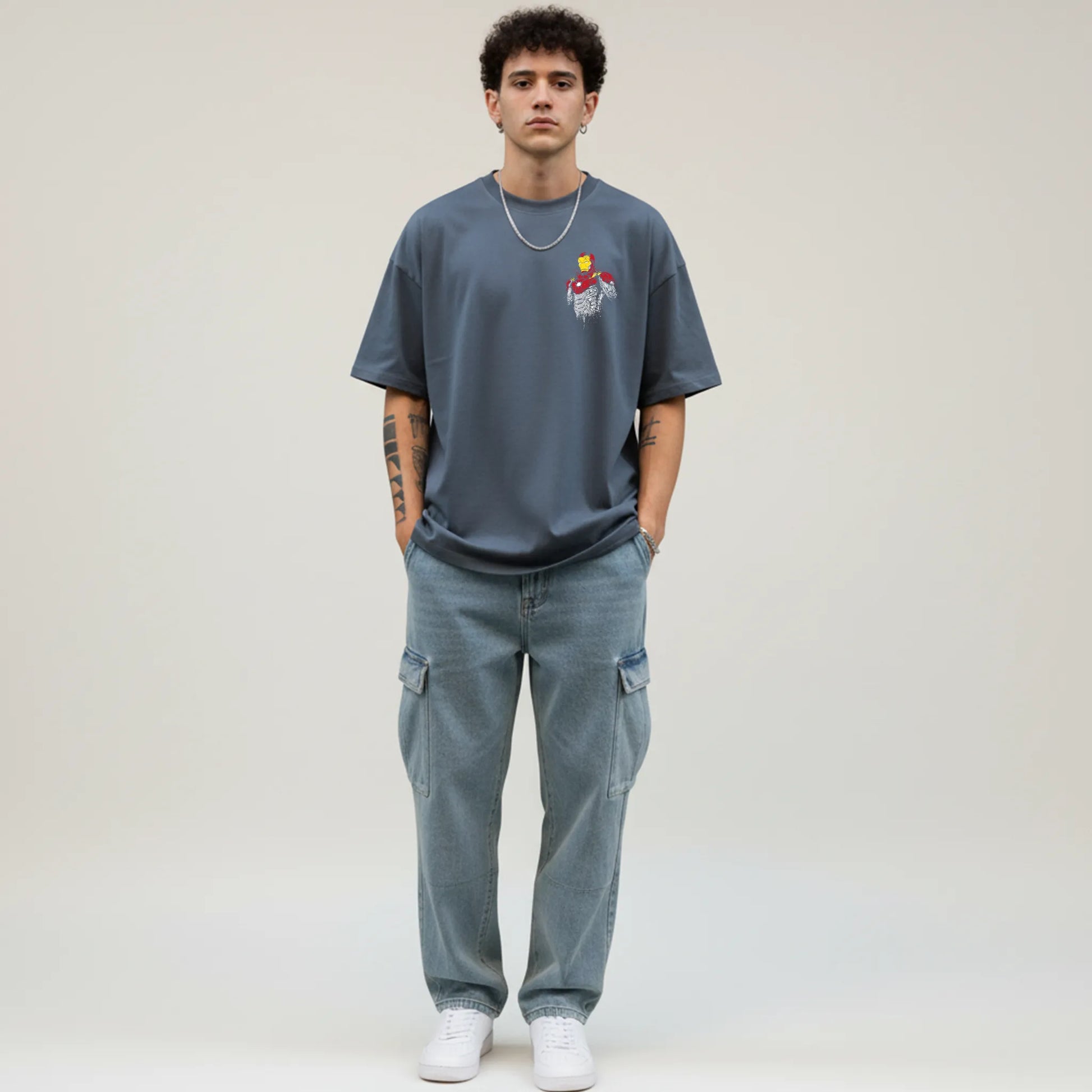 Iron Drip – Abstract Splatter Iron Hero Oversized T-Shirt Menswear