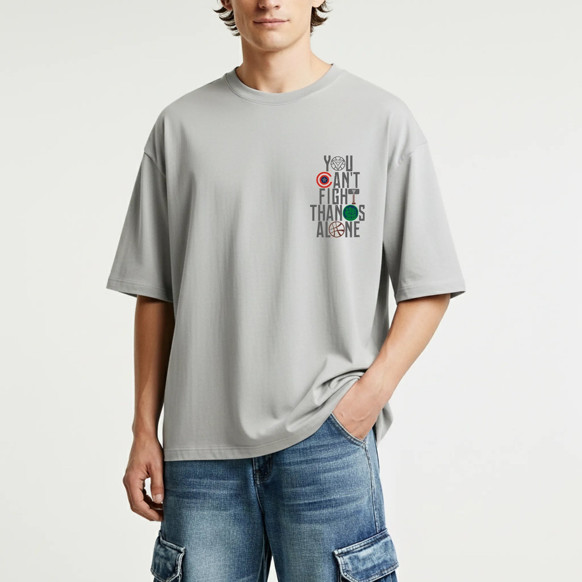 United Heroes – “You Can’t Fight Thanos Alone” Oversized Graphic T-Shirt Menswear