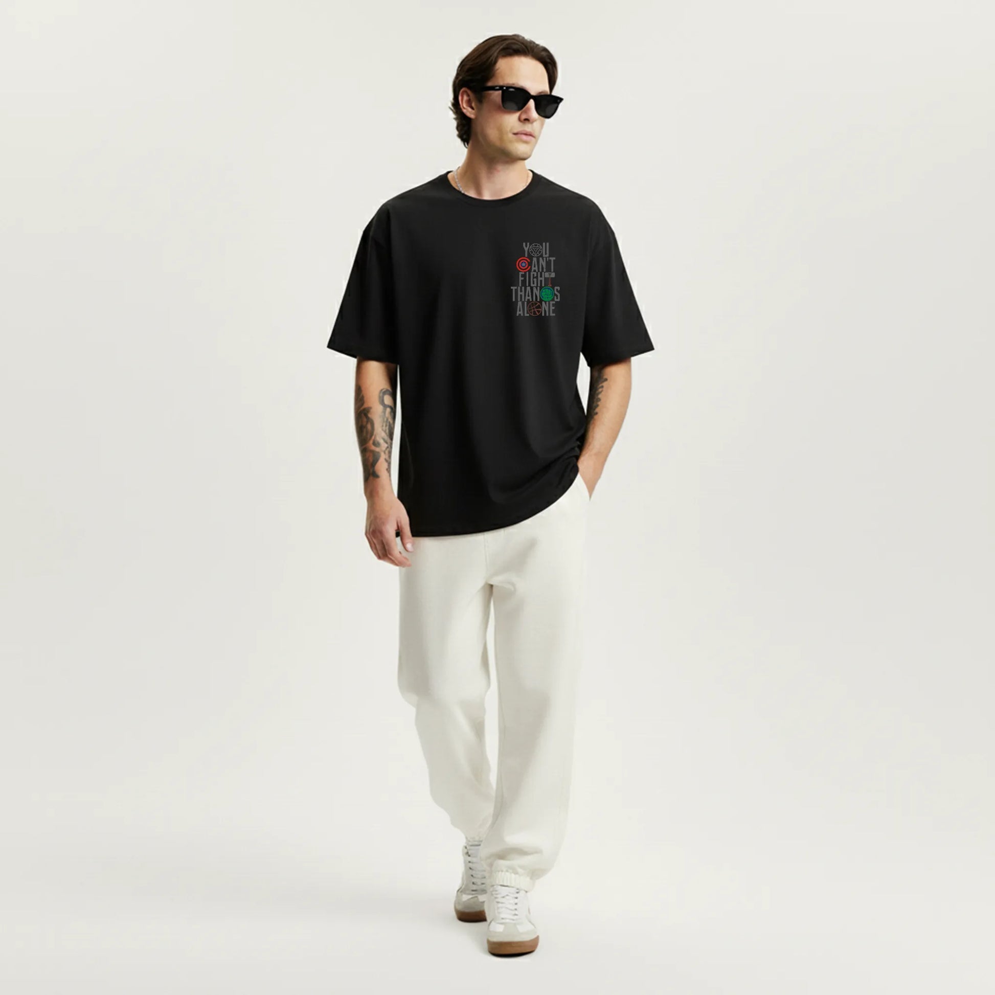 United Heroes – “You Can’t Fight Thanos Alone” Oversized Graphic T-Shirt Menswear
