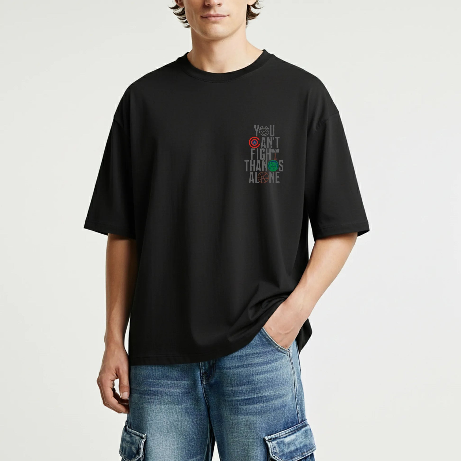United Heroes – “You Can’t Fight Thanos Alone” Oversized Graphic T-Shirt Menswear