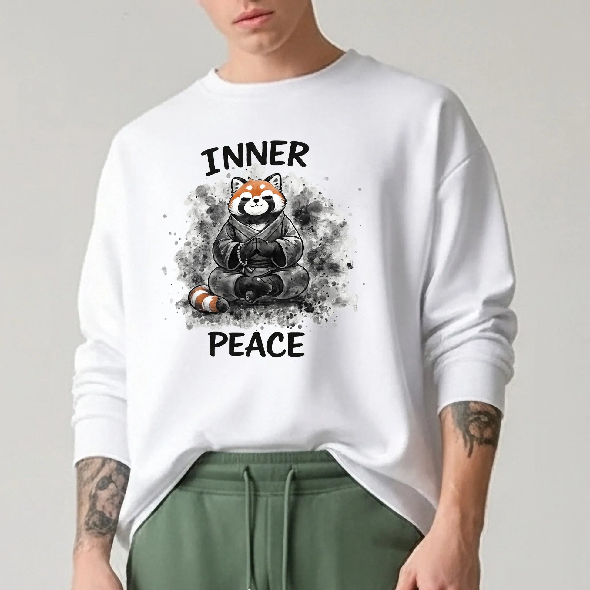 Inner Peace-White-Mens Oversized Sweatshirt