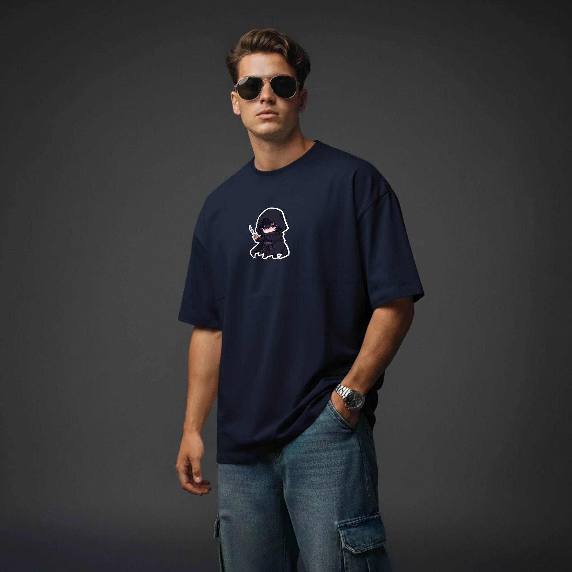 Chibi Shadow – Cute Anime Villain Oversized Graphic T-Shirt Mens Wear