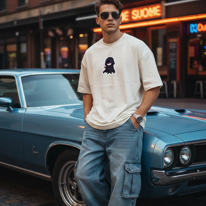 Chibi Shadow – Cute Anime Villain Oversized Graphic T-Shirt Mens Wear