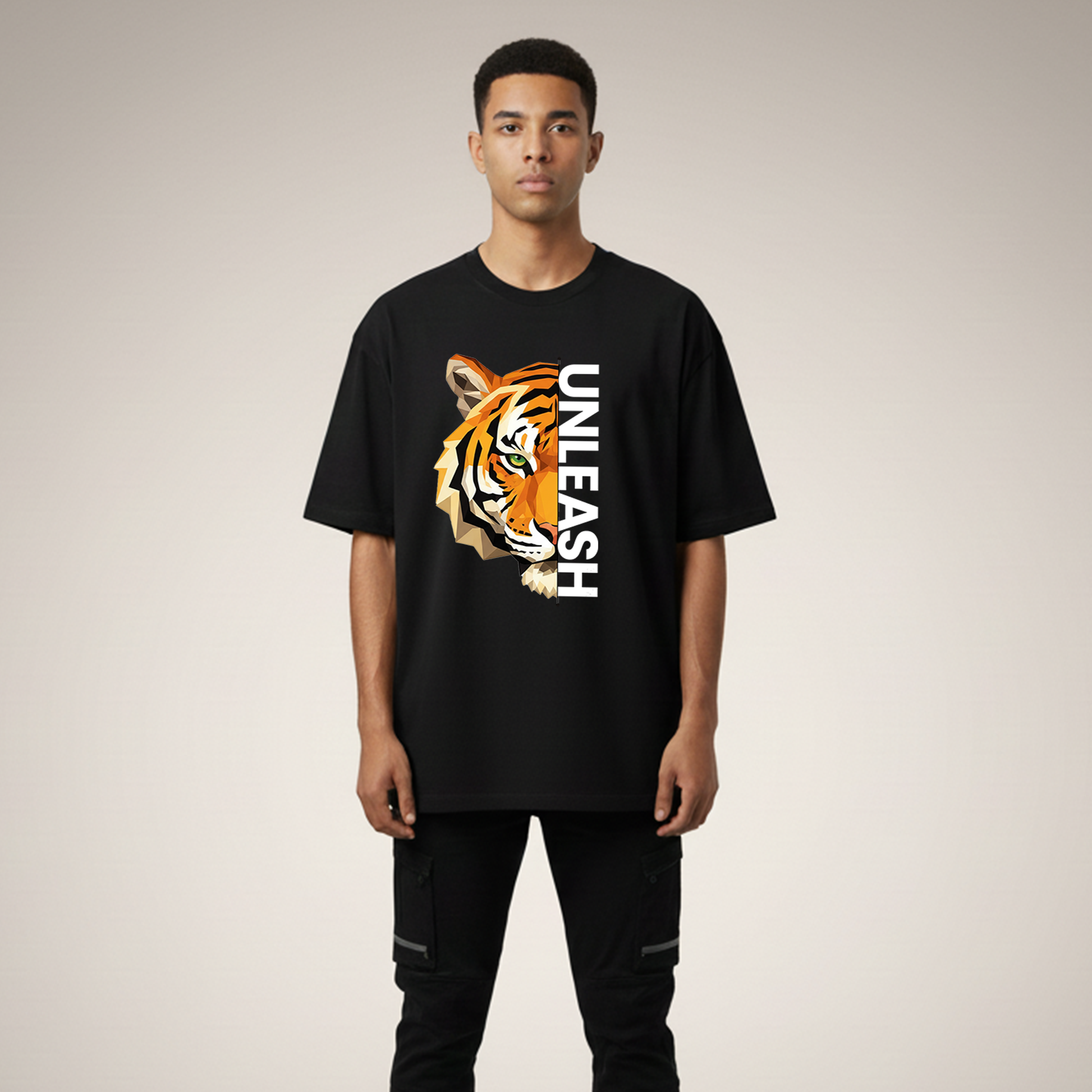 Unleash – Geometric Tiger Oversized Graphic T-Shirt Menswear