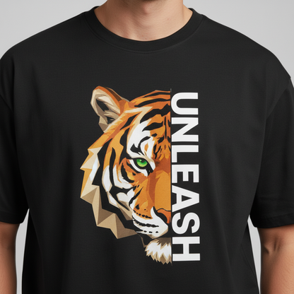 Unleash – Geometric Tiger Oversized Graphic T-Shirt Menswear