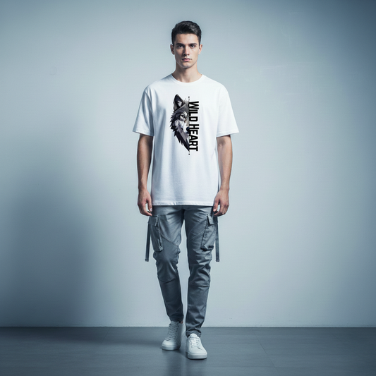 Wild Heart – Geometric Wolf Oversized Graphic T-Shirt Menswear