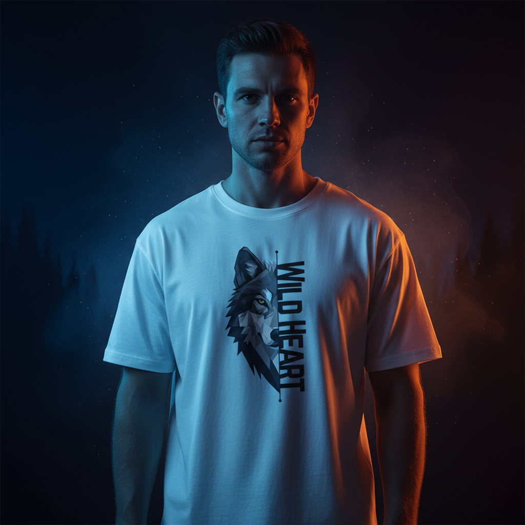 Wild Heart – Geometric Wolf Oversized Graphic T-Shirt Menswear
